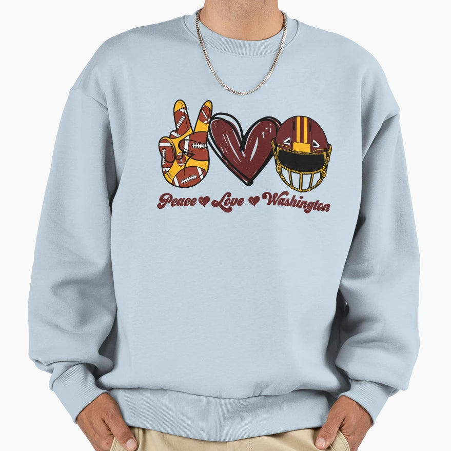 Peace Love Washington Football Sweatshirt - Minimalist Print for Adults - T-Shirt, Sweatshirt, Hoodie