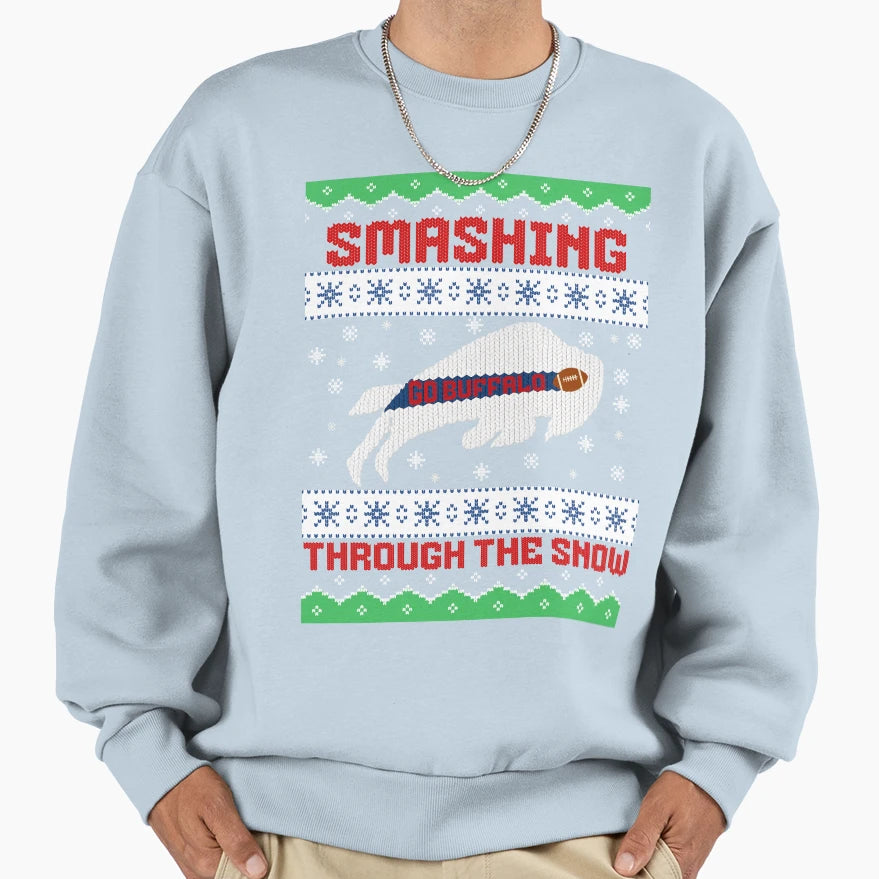 Smashing Through Snow Buffalo Sweatshirt - Trendy Graphic Men Women - T-Shirt, Sweatshirt, Hoodie