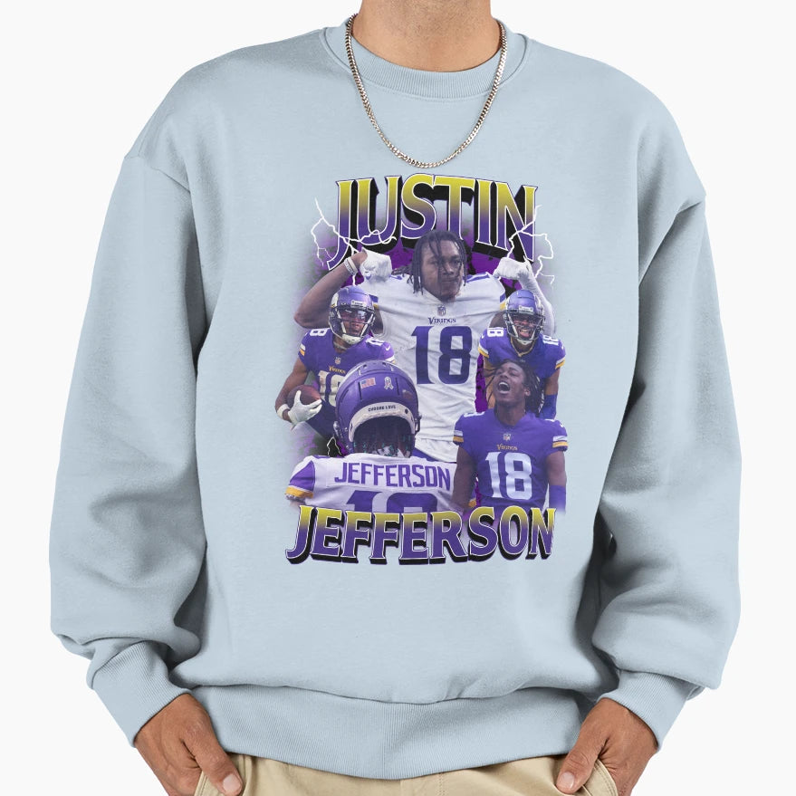 Justin Sports Jefferson Football Sweatshirt - Unique Graphic for Adults - T-Shirt, Sweatshirt, Hoodie