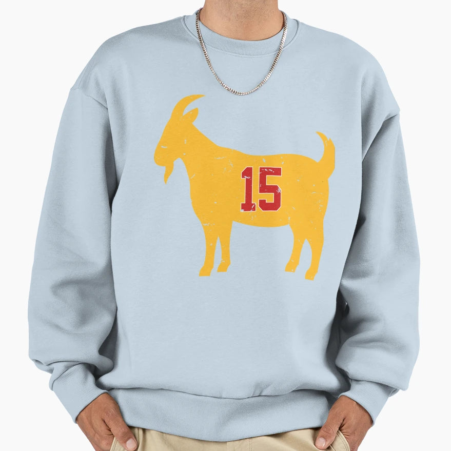 Football Player Mahomes Goat 15 Sweatshirt - Fun Novelty Design Men Women - T-Shirt, Sweatshirt, Hoodie