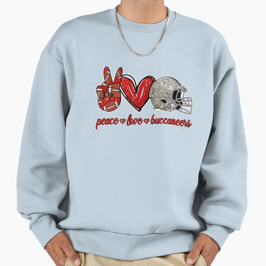 Peace Love Buccaneers Football Team Sweatshirt - Minimalist Print Men Women - T-Shirt, Sweatshirt, Hoodie
