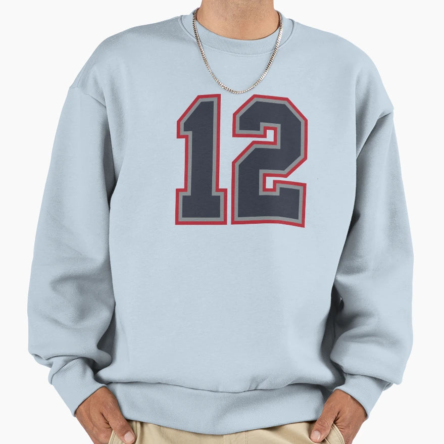 12 Navy Grey Red Sports Number Twelve Sweatshirt - Minimalist Print Unisex - T-Shirt, Sweatshirt, Hoodie
