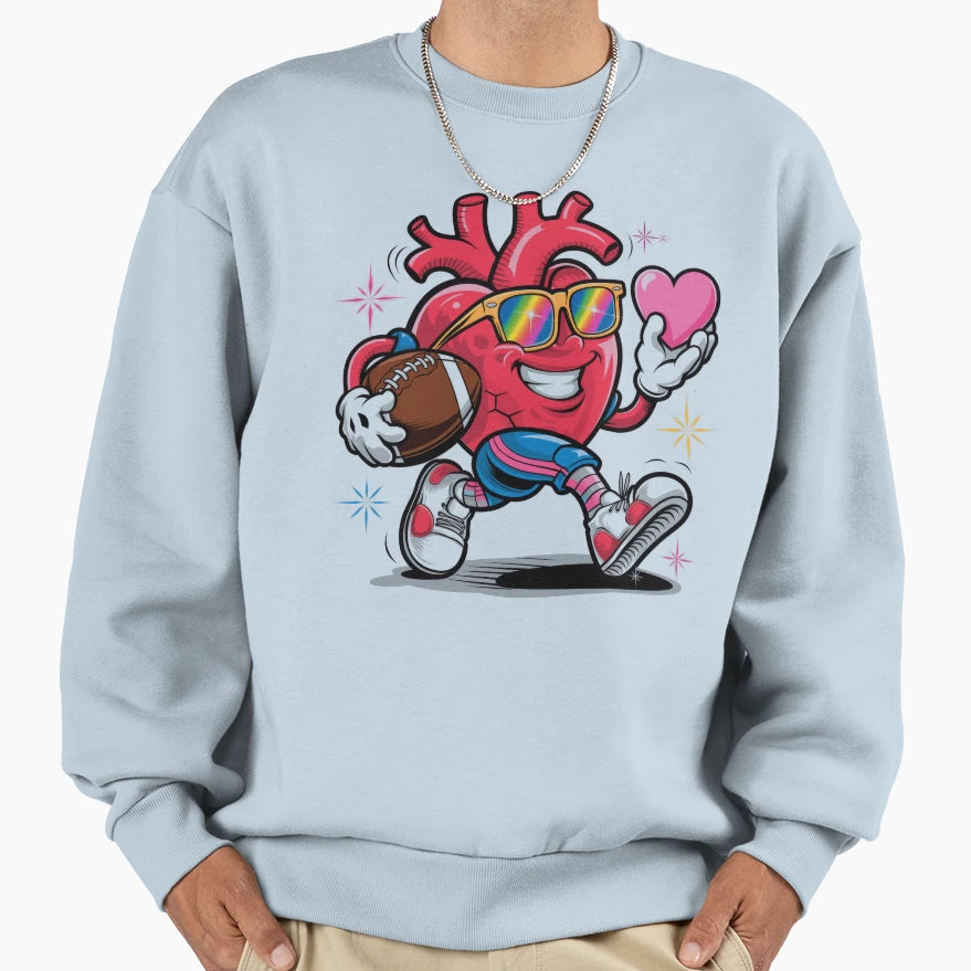 Valentines Day Heart Quarterback Sweatshirt - Custom Art Print for Adults - T-Shirt, Sweatshirt, Hoodie