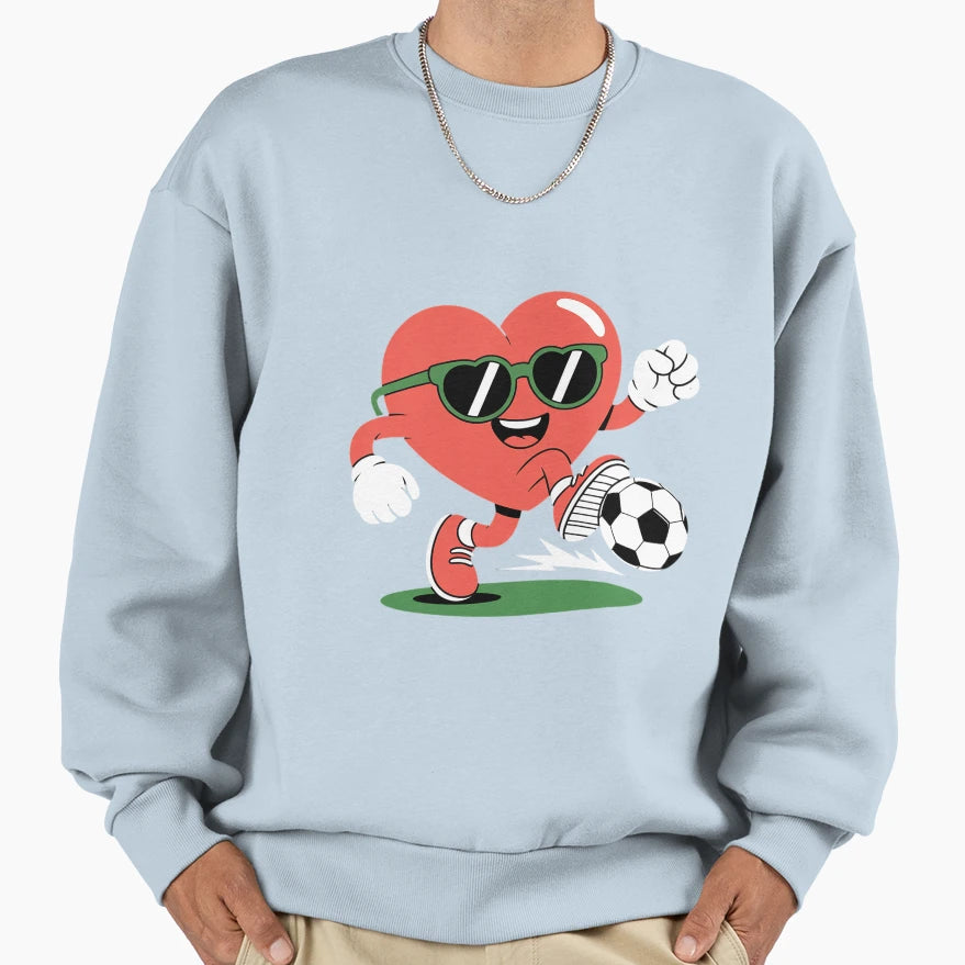 Heart Playing Soccer Valentines Sweatshirt - Minimalist Print for Adults - T-Shirt, Sweatshirt, Hoodie