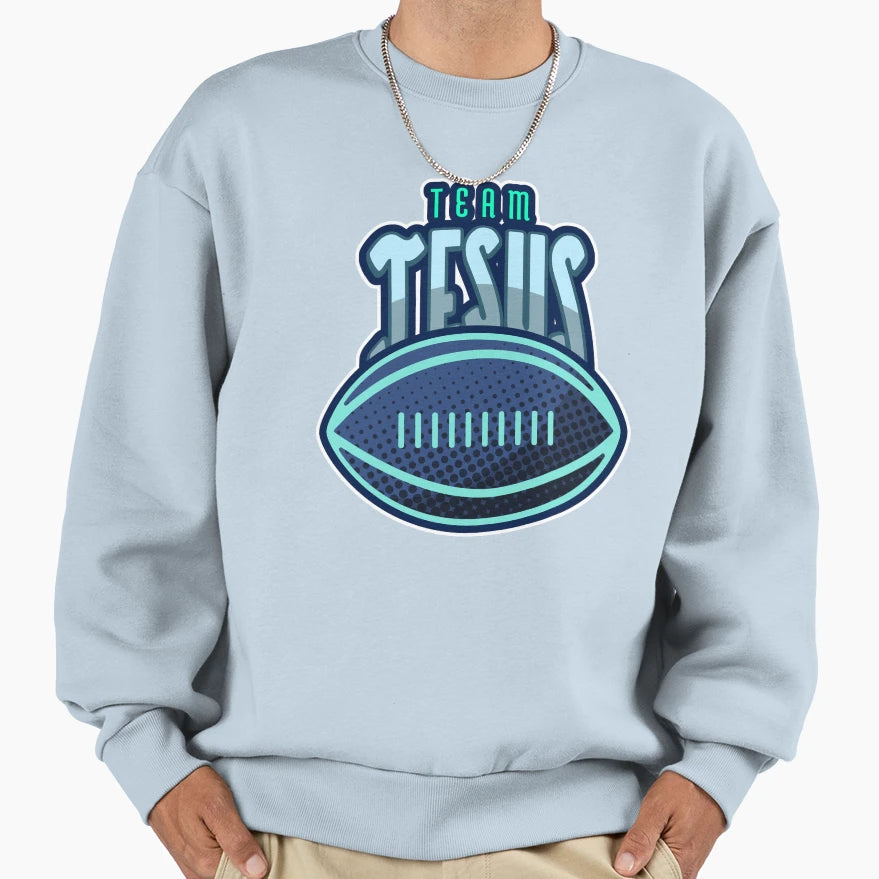 Team Jesus Blue Football Christian T-Shirt - Minimalist Print Unisex - T-Shirt, Sweatshirt, Hoodie