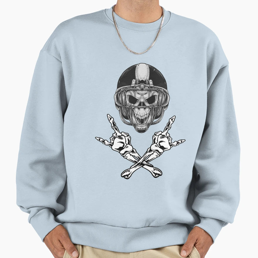 Football Helmet Skeleton Skull Head Sweatshirt - Trendy Graphic Men Women - T-Shirt, Sweatshirt, Hoodie