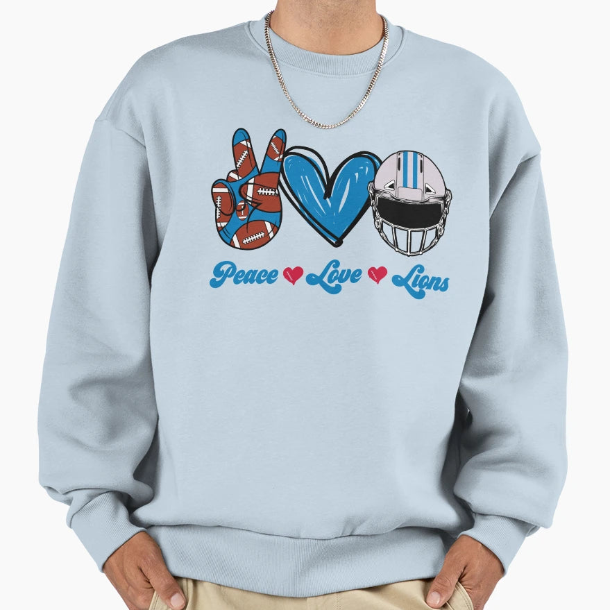Peace Love Lions Football Team Sweatshirt - Aesthetic Graphic for Adults - T-Shirt, Sweatshirt, Hoodie
