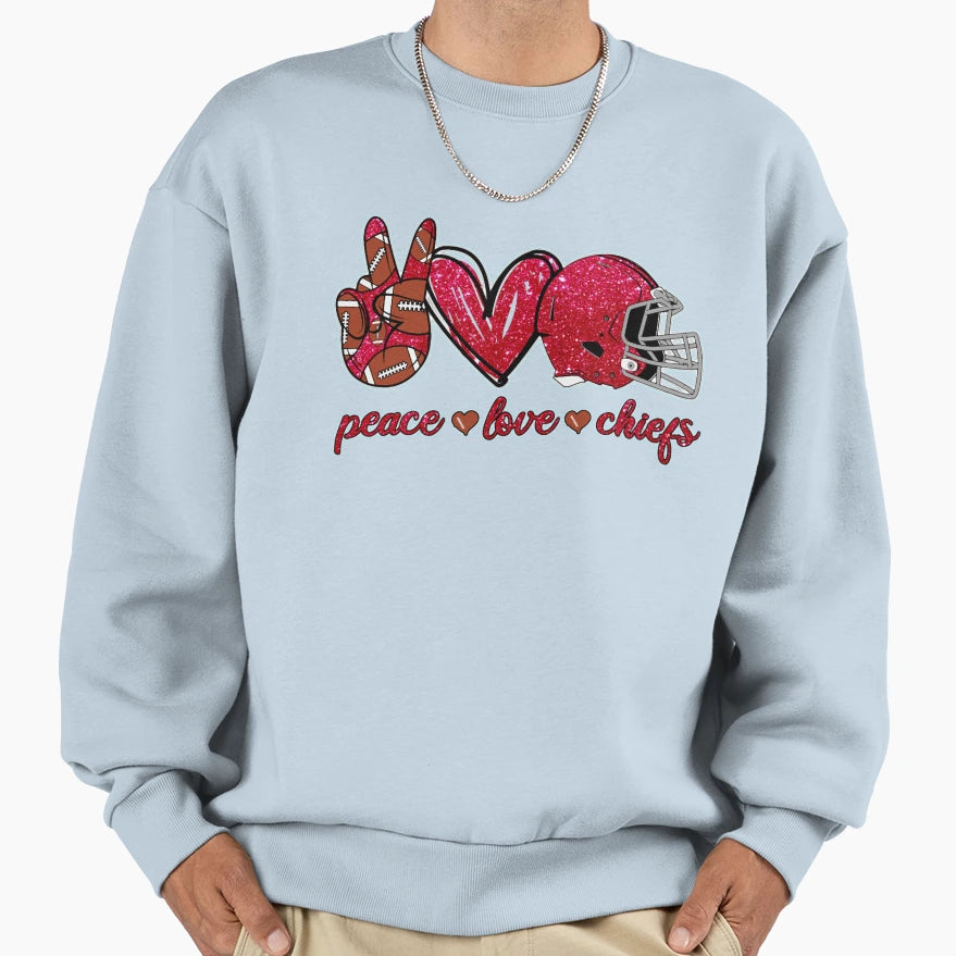 Peace Love Chiefs Football Team Sweatshirt - Fun Novelty Design Unisex - T-Shirt, Sweatshirt, Hoodie