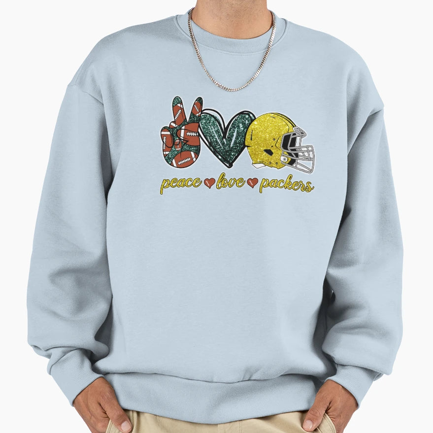 Peace Love Packers Football Team Sweatshirt - Custom Art Print Unisex - T-Shirt, Sweatshirt, Hoodie