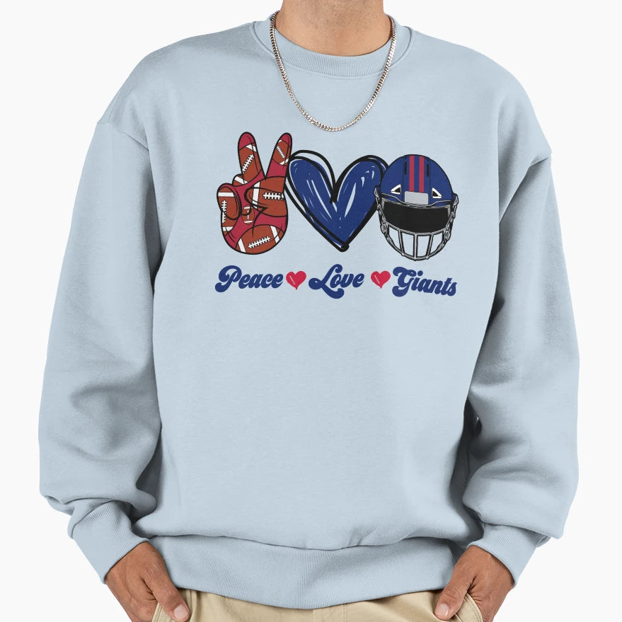 Peace Love Giants Football Team Sweatshirt - Aesthetic Graphic Men Women - T-Shirt, Sweatshirt, Hoodie