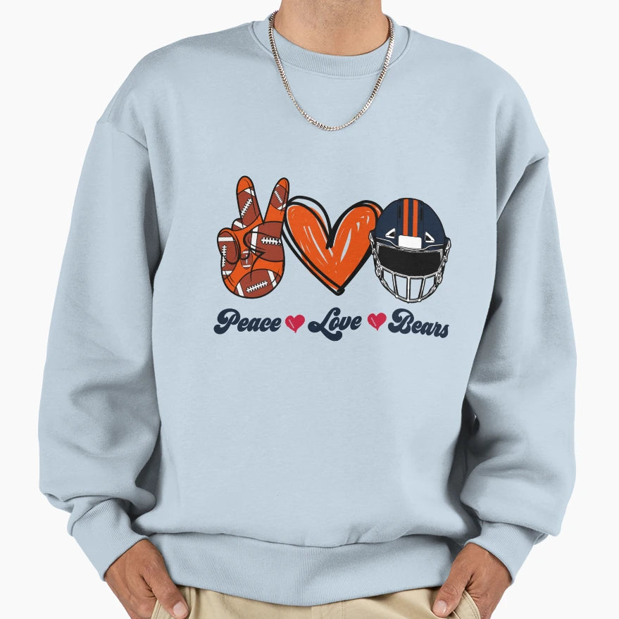 Peace Love Bears Football Team Sweatshirt - Trendy Graphic Unisex - T-Shirt, Sweatshirt, Hoodie