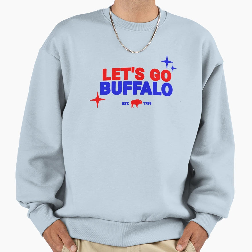 Lets Go Buffalo Football Colors Sweatshirt - Novelty Apparel for Adults - T-Shirt, Sweatshirt, Hoodie