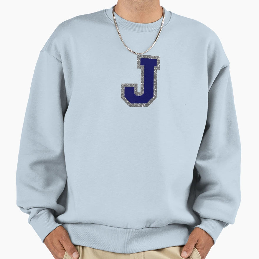 Silver And Navy Varsity Letter J Sweatshirt - Novelty Apparel Men Women - T-Shirt, Sweatshirt, Hoodie