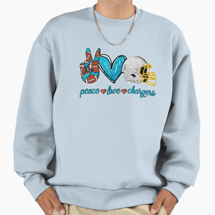 Peace Love Chargers Football Team Sweatshirt - Streetwear Style for Adults - T-Shirt, Sweatshirt, Hoodie