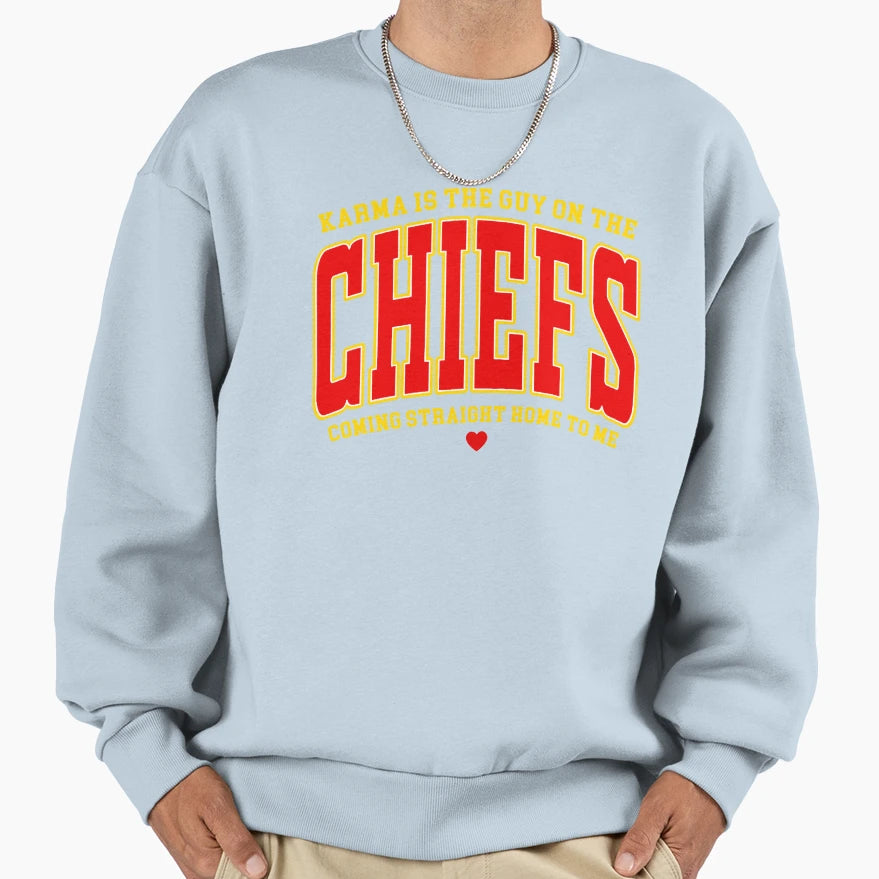 Karma Is Guy Chiefs Chiefs Era Go Sweatshirt - Novelty Apparel Unisex - T-Shirt, Sweatshirt, Hoodie