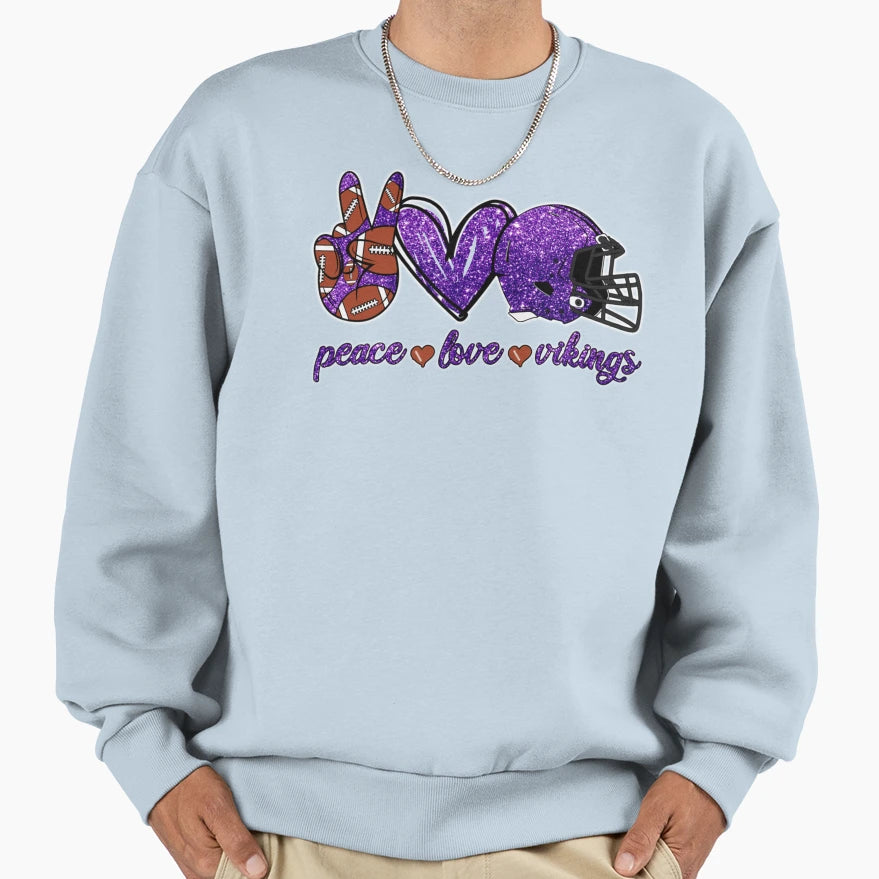 Peace Love Vikings Football Sweatshirt - Casual Everyday Wear for Adults - T-Shirt, Sweatshirt, Hoodie