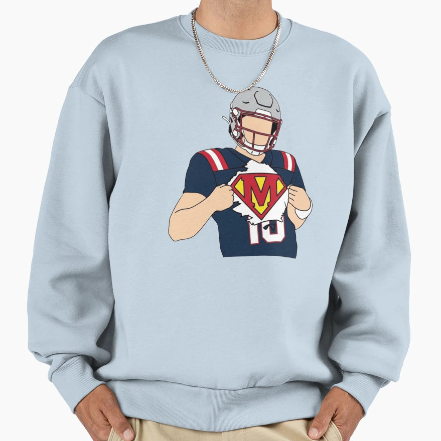Drake Maye Superman Celebration Sweatshirt - Graphic Print for Adults - T-Shirt, Sweatshirt, Hoodie