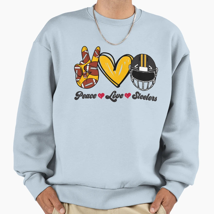 Peace Love Steelers Football Team Sweatshirt - Aesthetic Graphic Unisex - T-Shirt, Sweatshirt, Hoodie