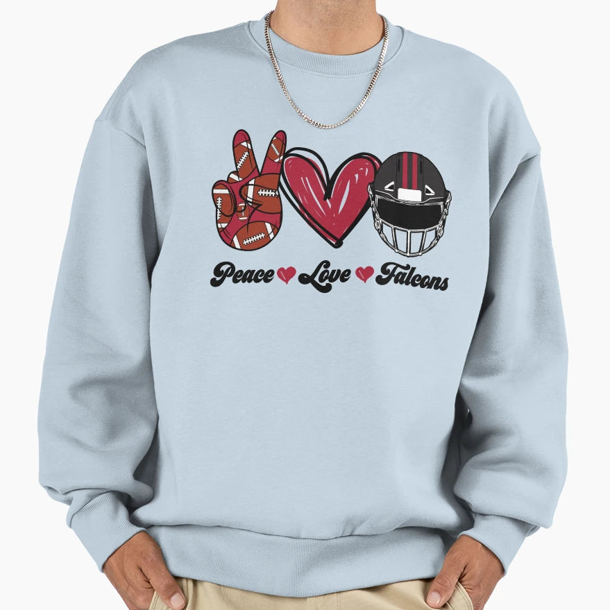 Peace Love Falcons Football Team Sweatshirt - Graphic Print Men Women - T-Shirt, Sweatshirt, Hoodie