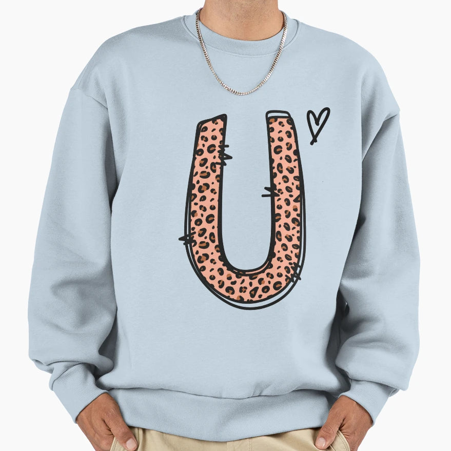 Monogram Letter U Leopard Sweatshirt - Novelty Apparel Unisex - T-Shirt, Sweatshirt, Hoodie