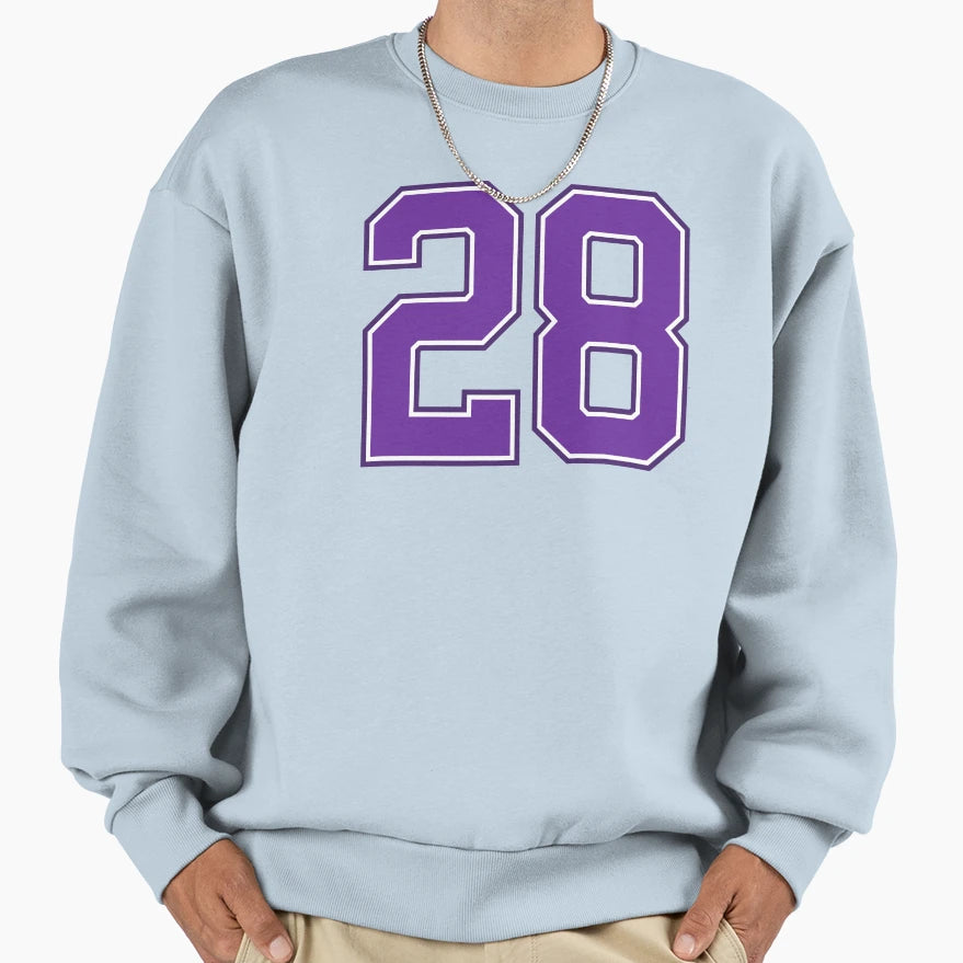 Purple Number 28 Lucky Sports Jersey Sweatshirt - Graphic Print for Adults - T-Shirt, Sweatshirt, Hoodie