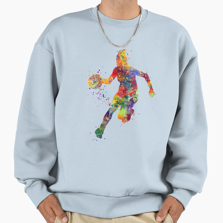 Basketball Player Watercolor Sweatshirt - Aesthetic Graphic Men Women - T-Shirt, Sweatshirt, Hoodie