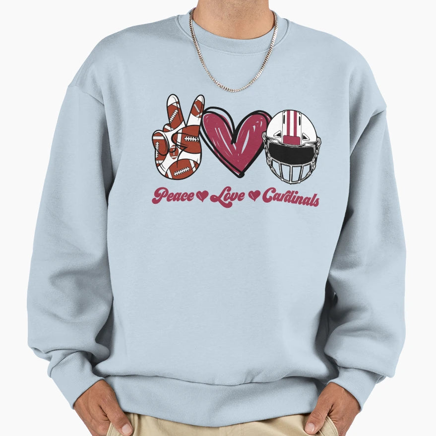 Peace Love Cardinals Football Team Sweatshirt - Aesthetic Graphic Men Women - T-Shirt, Sweatshirt, Hoodie
