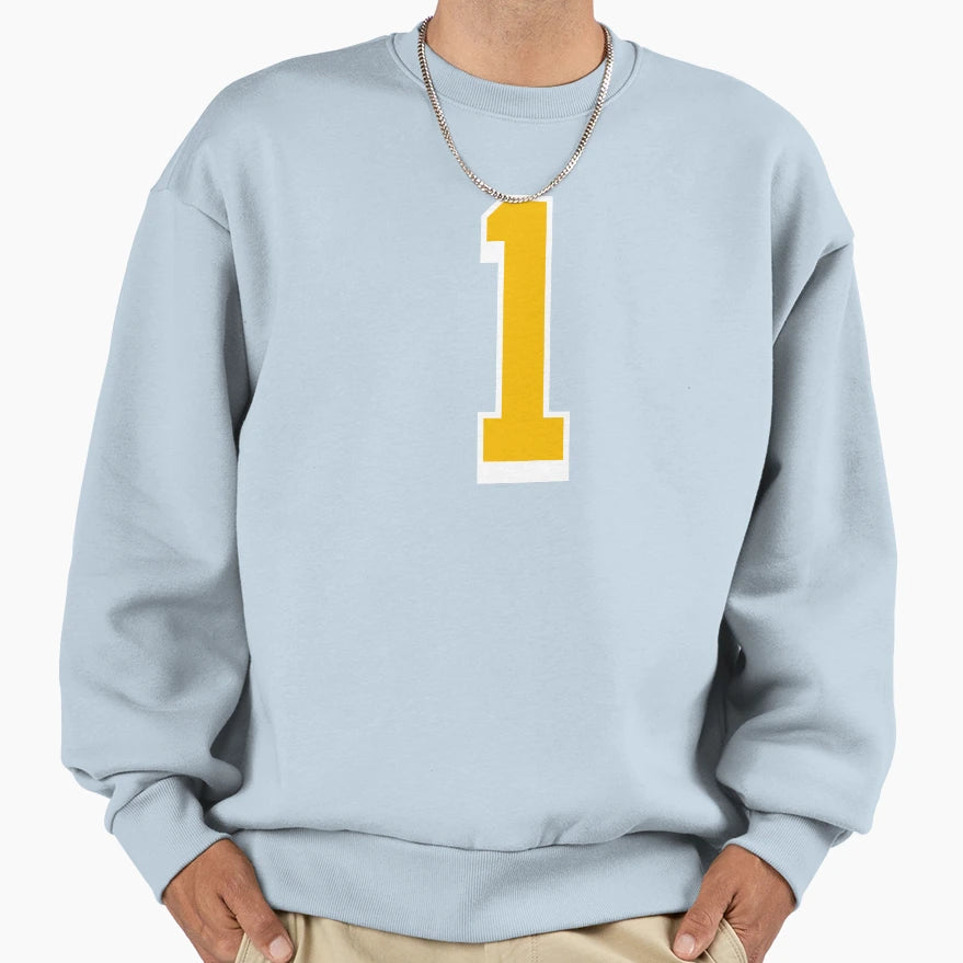 1 Yellow Number One Purple Sweatshirt - Minimalist Print for Adults - T-Shirt, Sweatshirt, Hoodie