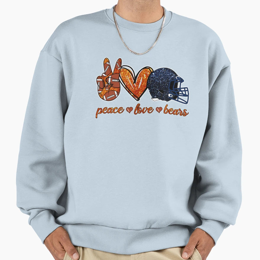 Peace Love Bears Football Team Sweatshirt - Unique Graphic for Adults - T-Shirt, Sweatshirt, Hoodie