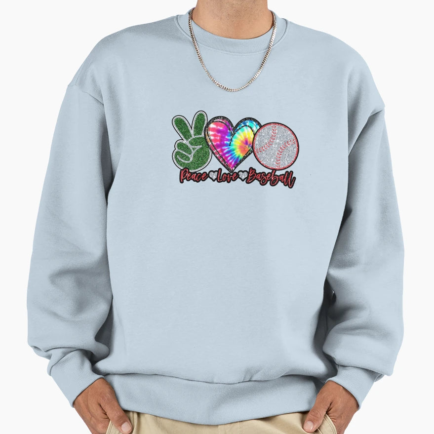 Peace Love Baseball Heart Hand Sweatshirt - Custom Art Print for Adults - T-Shirt, Sweatshirt, Hoodie