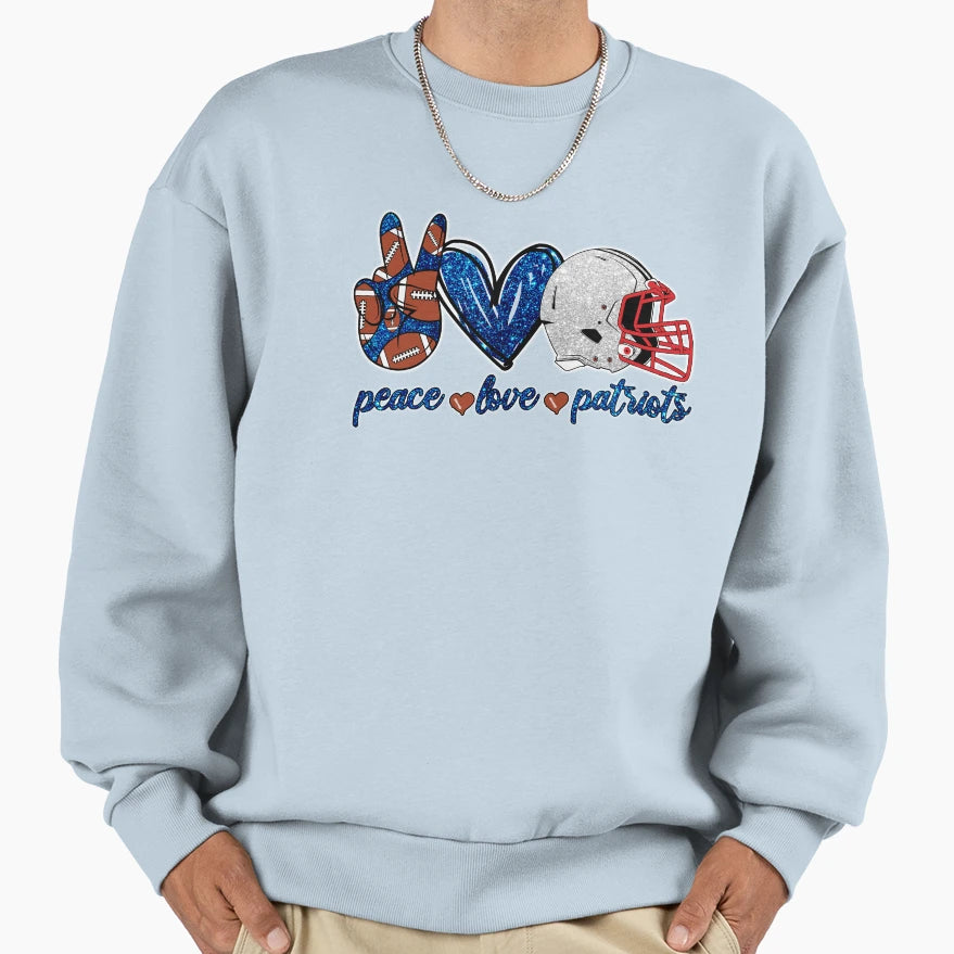 Peace Love Patriots Football Team Sweatshirt - Trendy Graphic Unisex - T-Shirt, Sweatshirt, Hoodie