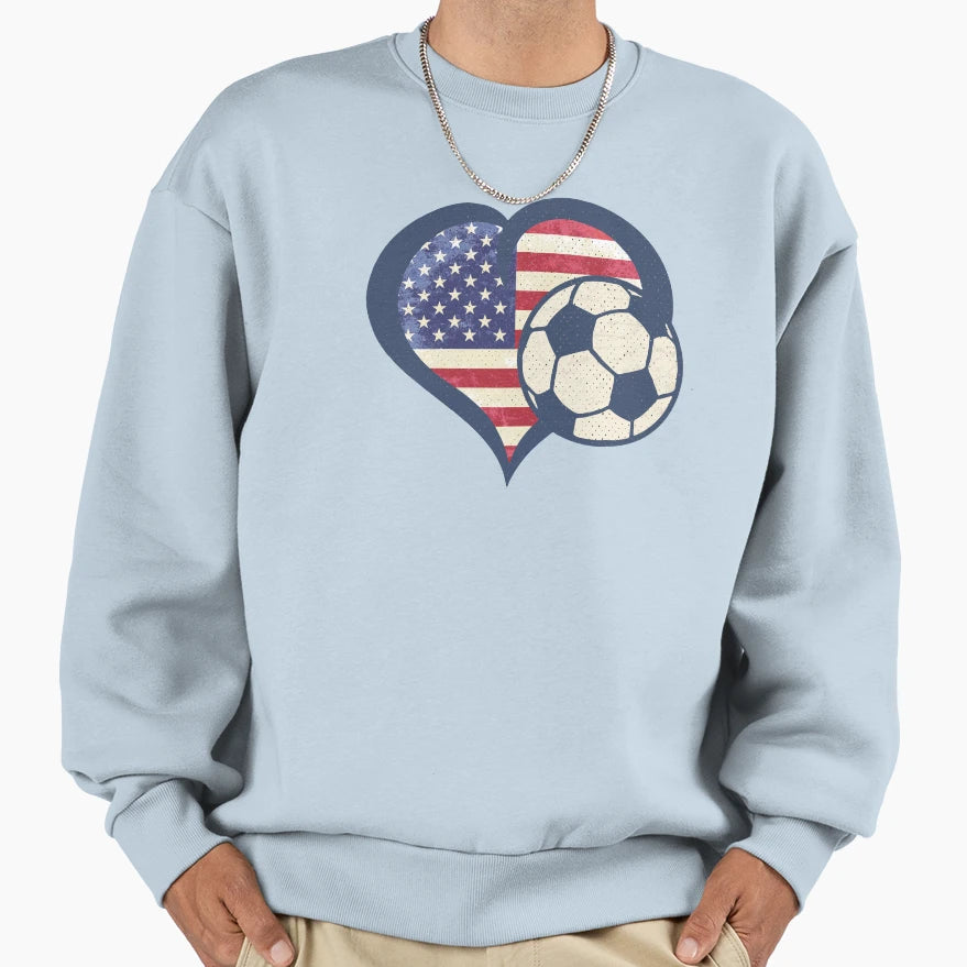 Usa Soccer Heart Patriotic Sweatshirt - Aesthetic Graphic Men Women - T-Shirt, Sweatshirt, Hoodie