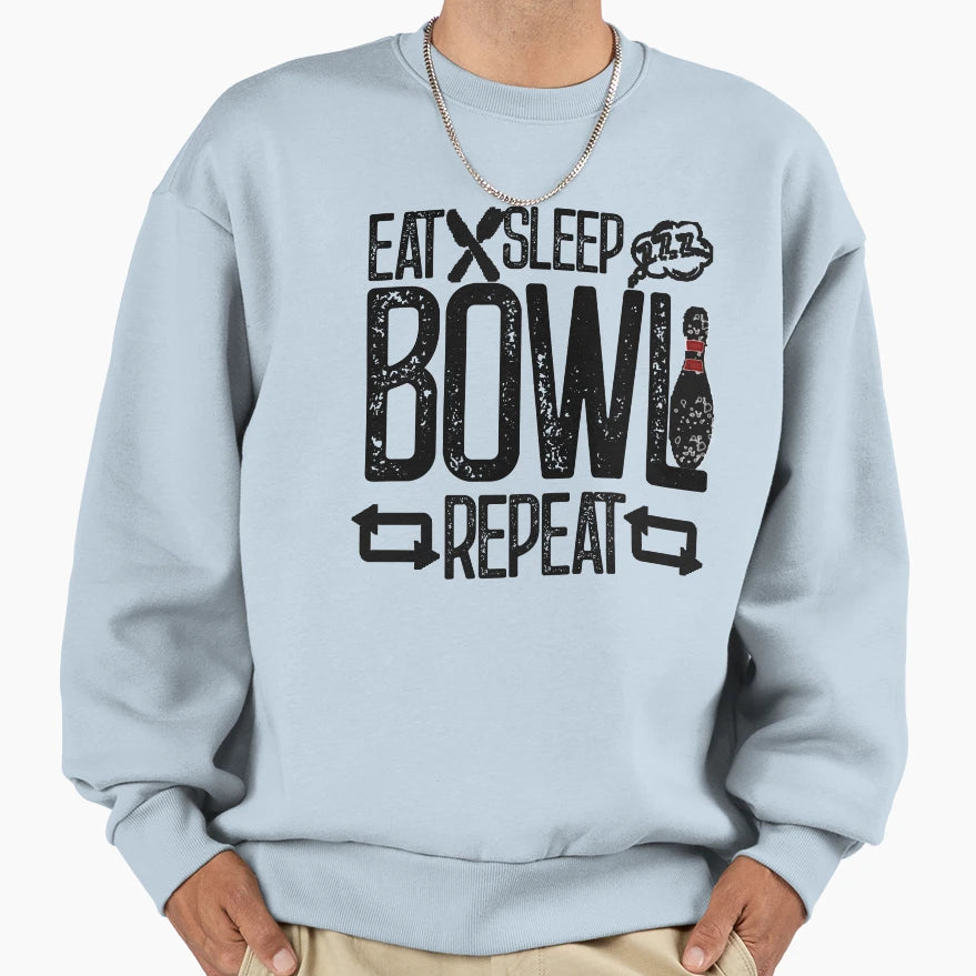 Eat Sleep Bowl Repeat Funny Sweatshirt - Custom Art Print for Adults - T-Shirt, Sweatshirt, Hoodie