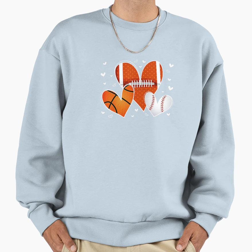Heart Sports Balls Valentine Love Sweatshirt - Trendy Graphic Men Women - T-Shirt, Sweatshirt, Hoodie