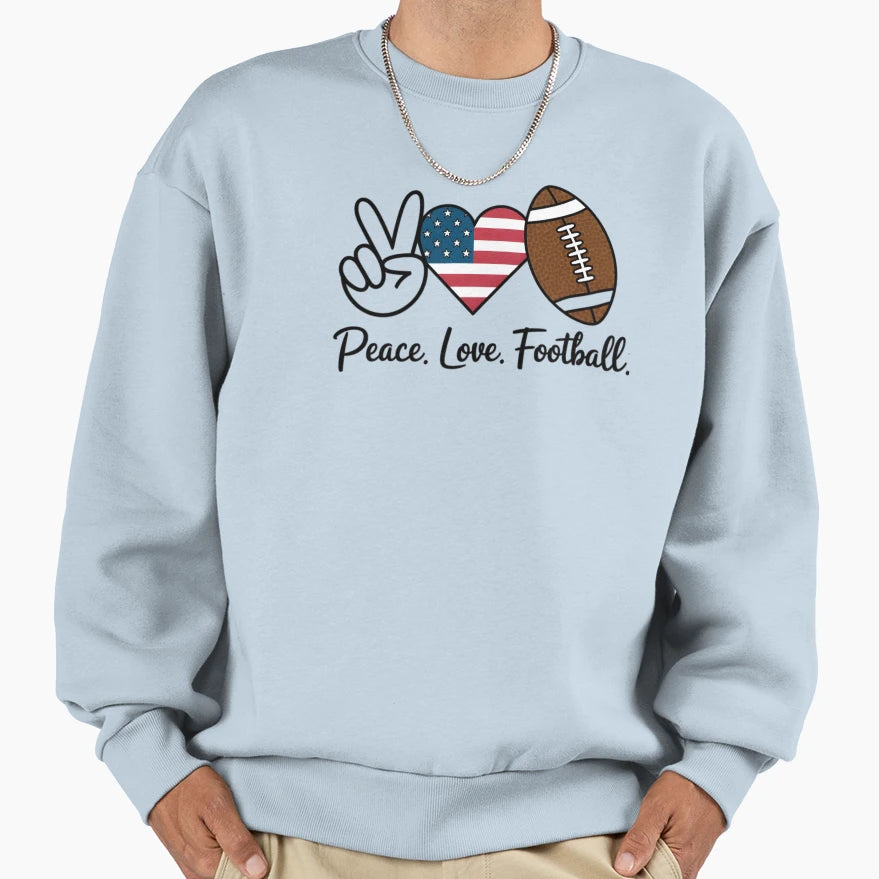 Peace Love Football Hand Sign Heart Sweatshirt - Graphic Print Men Women - T-Shirt, Sweatshirt, Hoodie