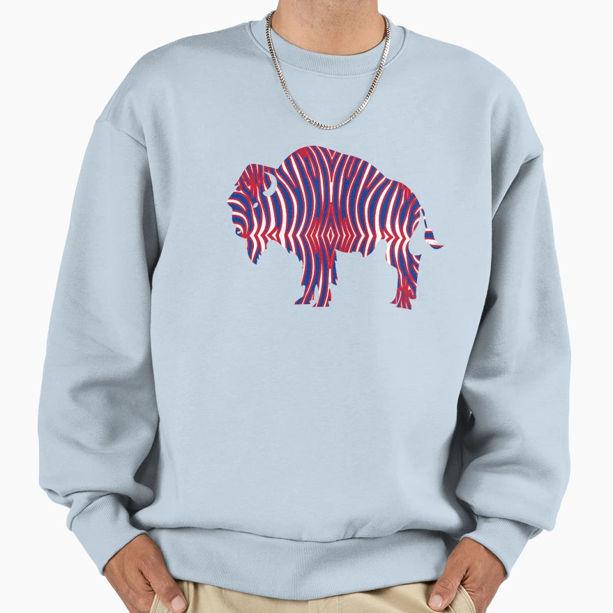 Zebra Stripe Buffalo New York Bison Sweatshirt - Custom Art Print Unisex - T-Shirt, Sweatshirt, Hoodie