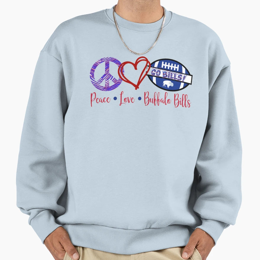 Peace Love Buffalo Bills Sweatshirt - Novelty Apparel Unisex - T-Shirt, Sweatshirt, Hoodie