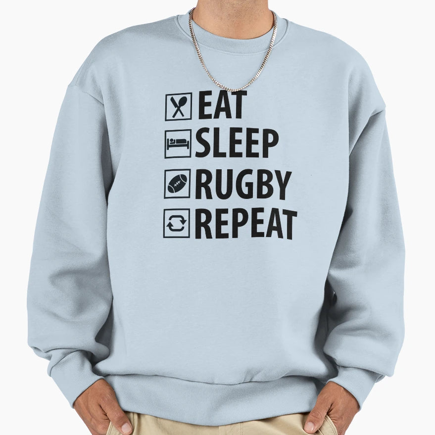 Eat Sleep Rugby Repeat Sweatshirt - Trendy Graphic Men Women - T-Shirt, Sweatshirt, Hoodie