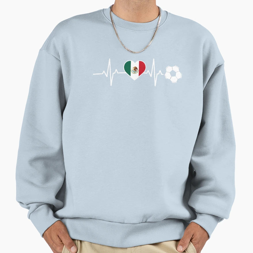 Mexico Football Heartbeat Sweatshirt - Casual Everyday Wear Men Women - T-Shirt, Sweatshirt, Hoodie