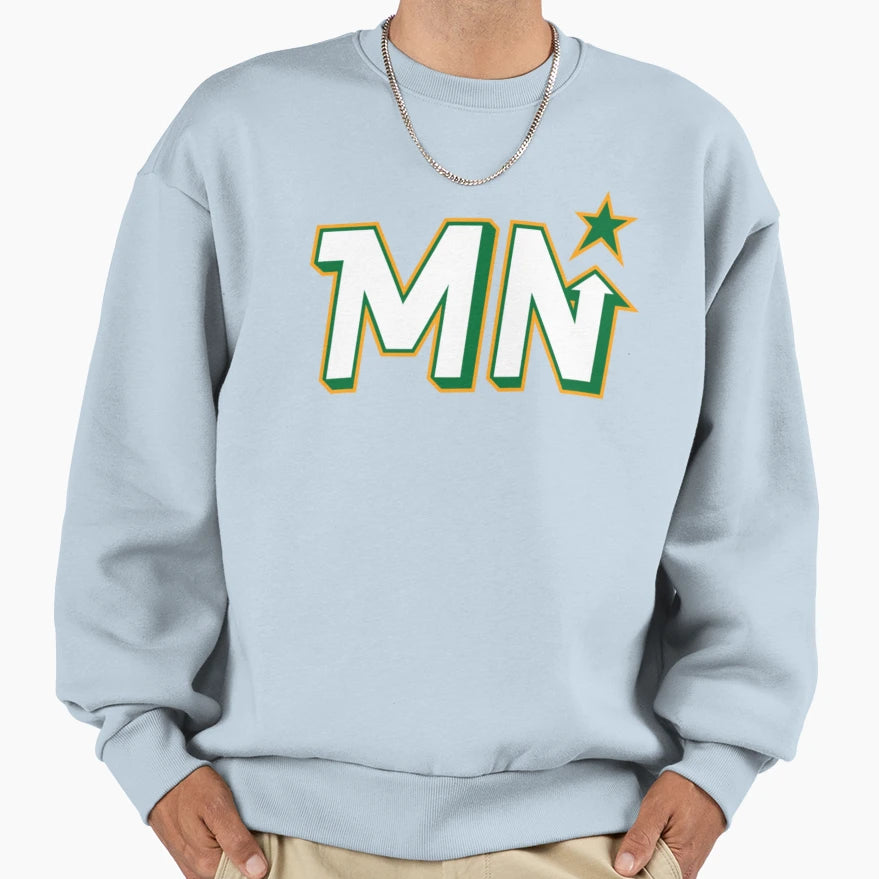 White Minnesota Hockey Logo Mn Sweatshirt - Fun Novelty Design for Adults - T-Shirt, Sweatshirt, Hoodie