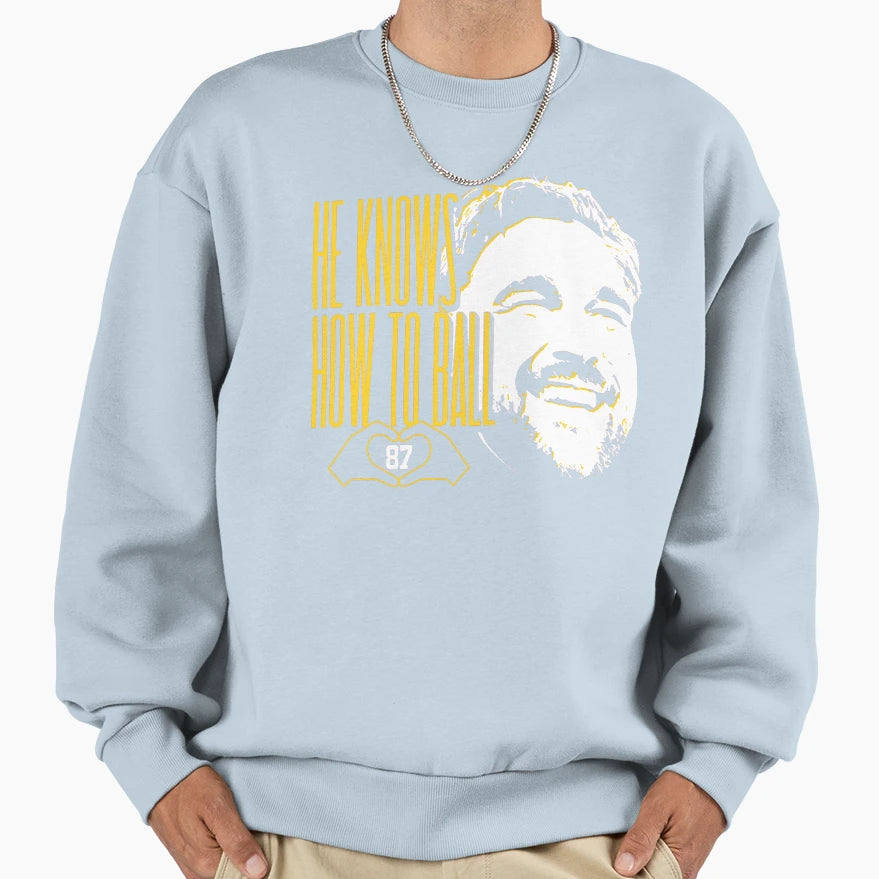 Travis He Knows How To Ball Kelce Sweatshirt - Minimalist Print for Adults - T-Shirt, Sweatshirt, Hoodie