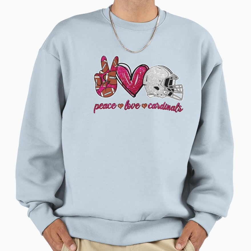Peace Love Cardinals Football Sweatshirt - Fun Novelty Design for Adults - T-Shirt, Sweatshirt, Hoodie