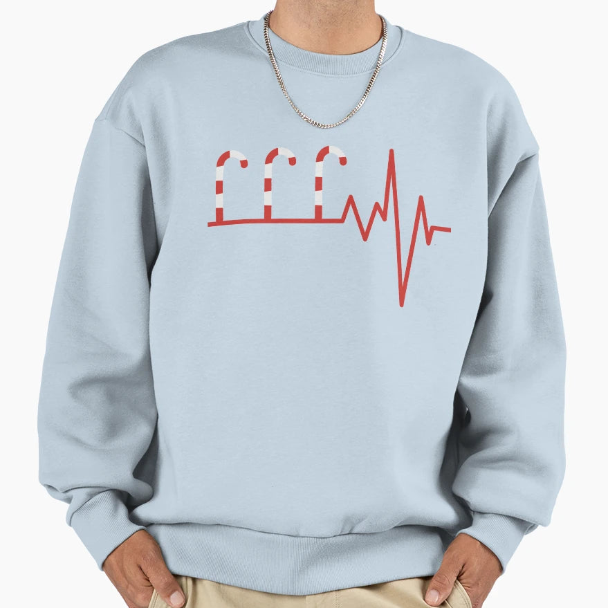Candycane Heartbeat Sweatshirt - Graphic Print Unisex - T-Shirt, Sweatshirt, Hoodie