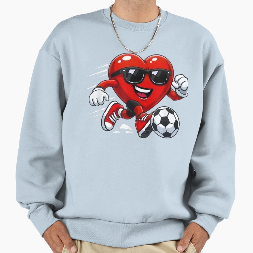 Valentines Day Heart Playing Soccer Sweatshirt - Graphic Print for Adults - T-Shirt, Sweatshirt, Hoodie