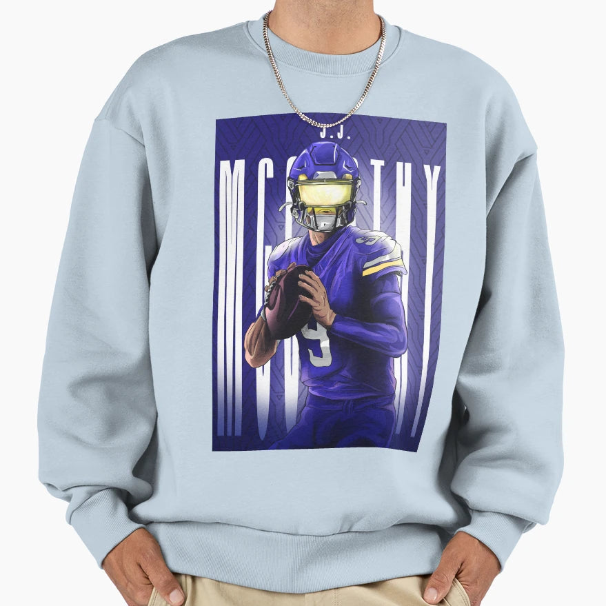 Minnesota Vikings Qb Jj Mccarthy Sweatshirt - Fun Novelty Design for Adults - T-Shirt, Sweatshirt, Hoodie