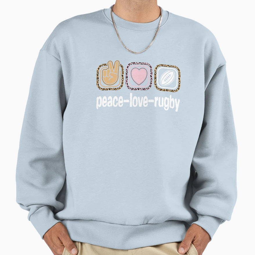 Peace Love Rugby Leopard Player Sweatshirt - Streetwear Style for Adults - T-Shirt, Sweatshirt, Hoodie