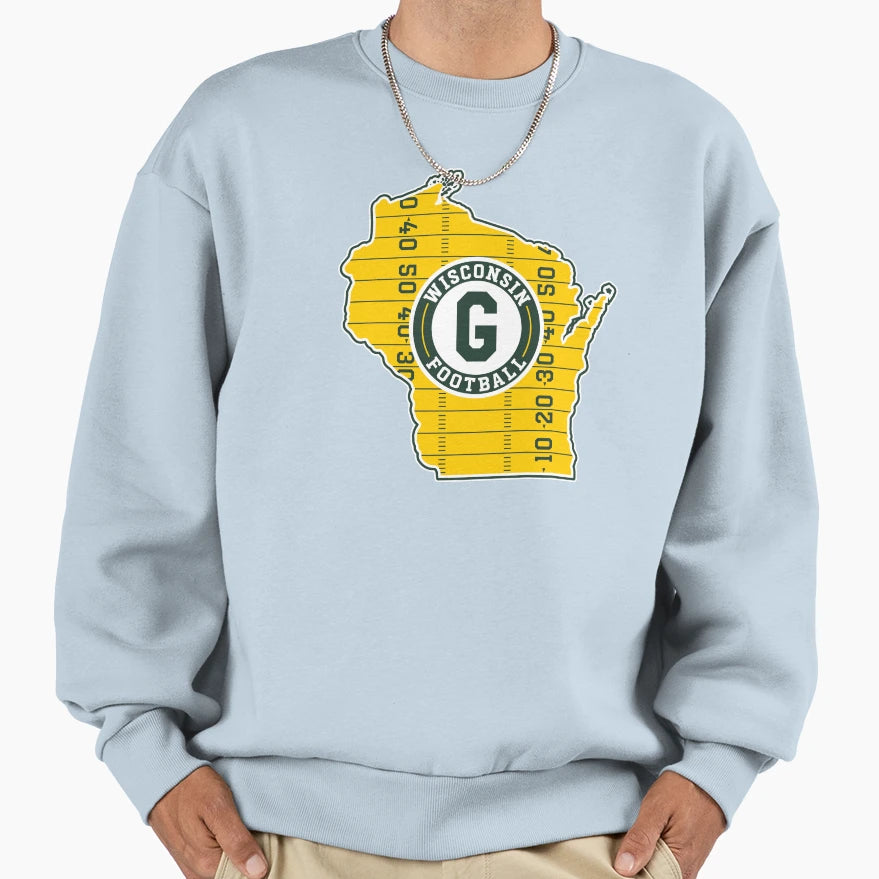 Map Wisconsin State Football Sweatshirt - Streetwear Style Unisex - T-Shirt, Sweatshirt, Hoodie