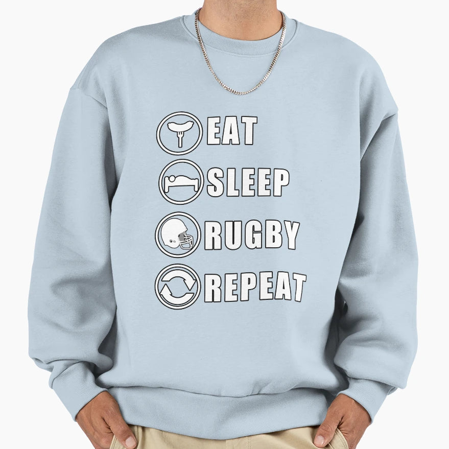 Eat Sleep Rugby Repeat Sweatshirt - Custom Art Print Men Women - T-Shirt, Sweatshirt, Hoodie
