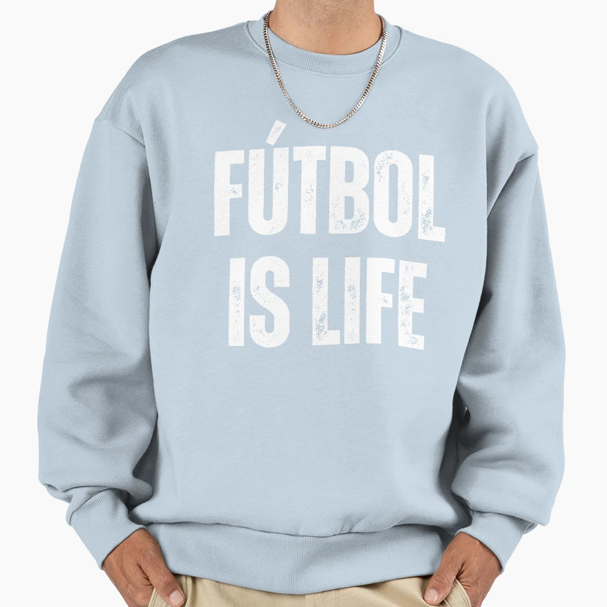 Futbol Is Life Blue White Window Sweatshirt - Aesthetic Graphic Men Women - T-Shirt, Sweatshirt, Hoodie