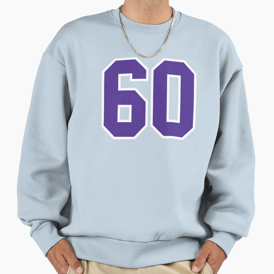 Sixty Purple Jersey Number Sports 60 Sweatshirt - Trendy Graphic Unisex - T-Shirt, Sweatshirt, Hoodie